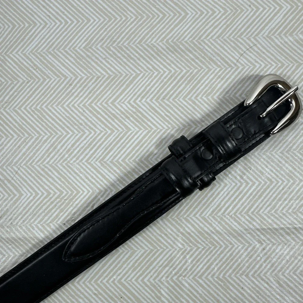 Top Grain Leather Belt Mens 36 Black‎ Silver Buckle Smooth Over Under